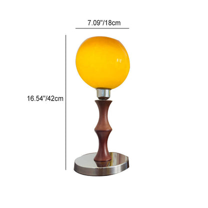 French Vintage Spherical Glass Wood 1-Light Table Lamp