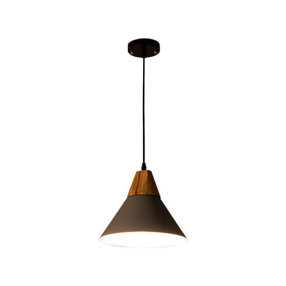 Industrial Minimalist Cone Wood Iron 1-Light Pendant Light