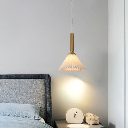 Contemporary Scandinavian Cone Plated Metal Fabric 1-Light Pendant Light For Living Room