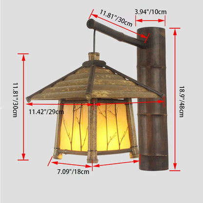 Traditional Rustic Cottage Bamboo 1-Light Wall Sconce Lamp For Outdoor Patio