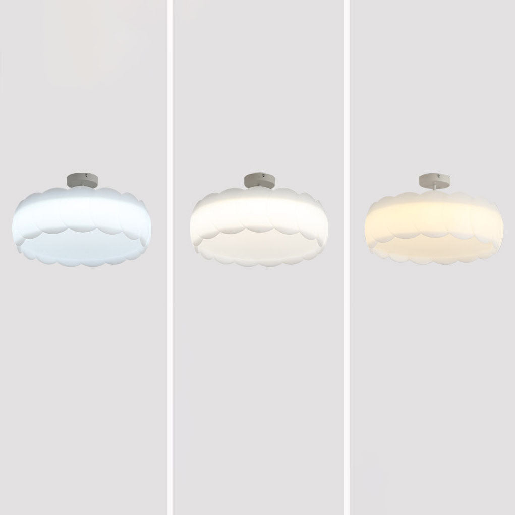 Modern Minimalist Round Flower Hardware PE LED Semi-Flush Mount Ceiling Light For Bedroom