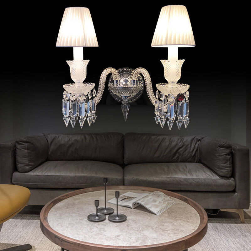 European Vintage Luxury Crystal Candelabra 2-Light Wall Sconce Lamp