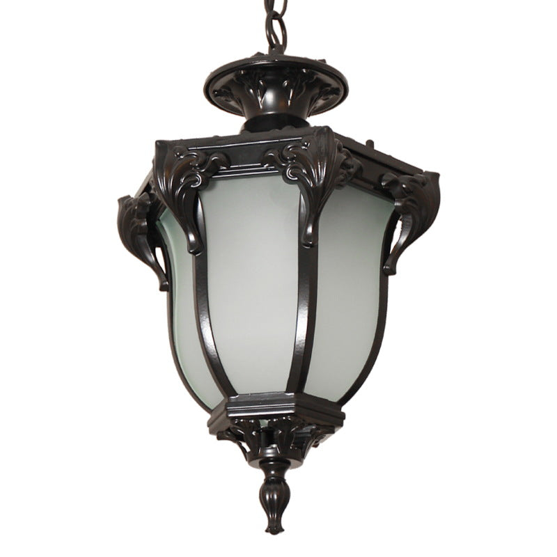 Traditional European Waterproof Aluminum Frame Glass Shade 1-Light Pendant Light For Garden