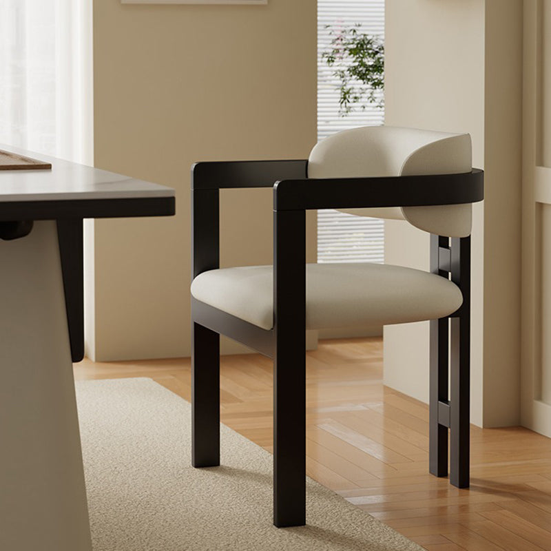 Modern Minimalist Square Microfiber Leather Ash Wood Dining Chair Backrest Armrest For Dining Room