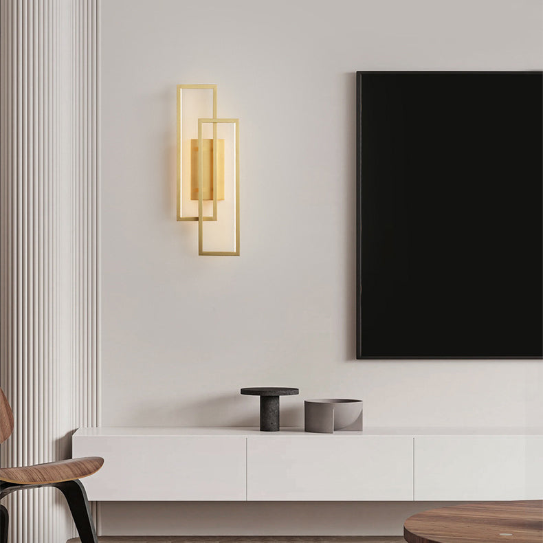 Modern Mid-century All Copper Rectangular Geometric LED Wall Sconce Lamp For Bedside