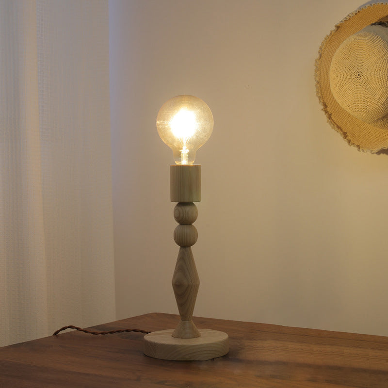 Traditional Vintage Cylinder Orb Wood 1-Light Table Lamp For Bedroom