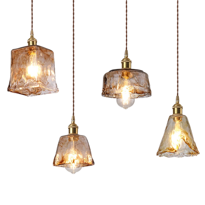 Vintage Amber Glass 1-Light Pendant Light
