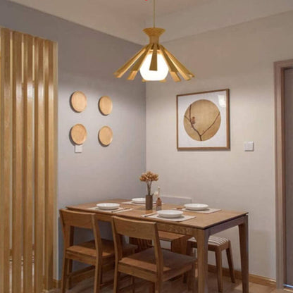 Japanese Art Wooden 1-Light Pendant Light