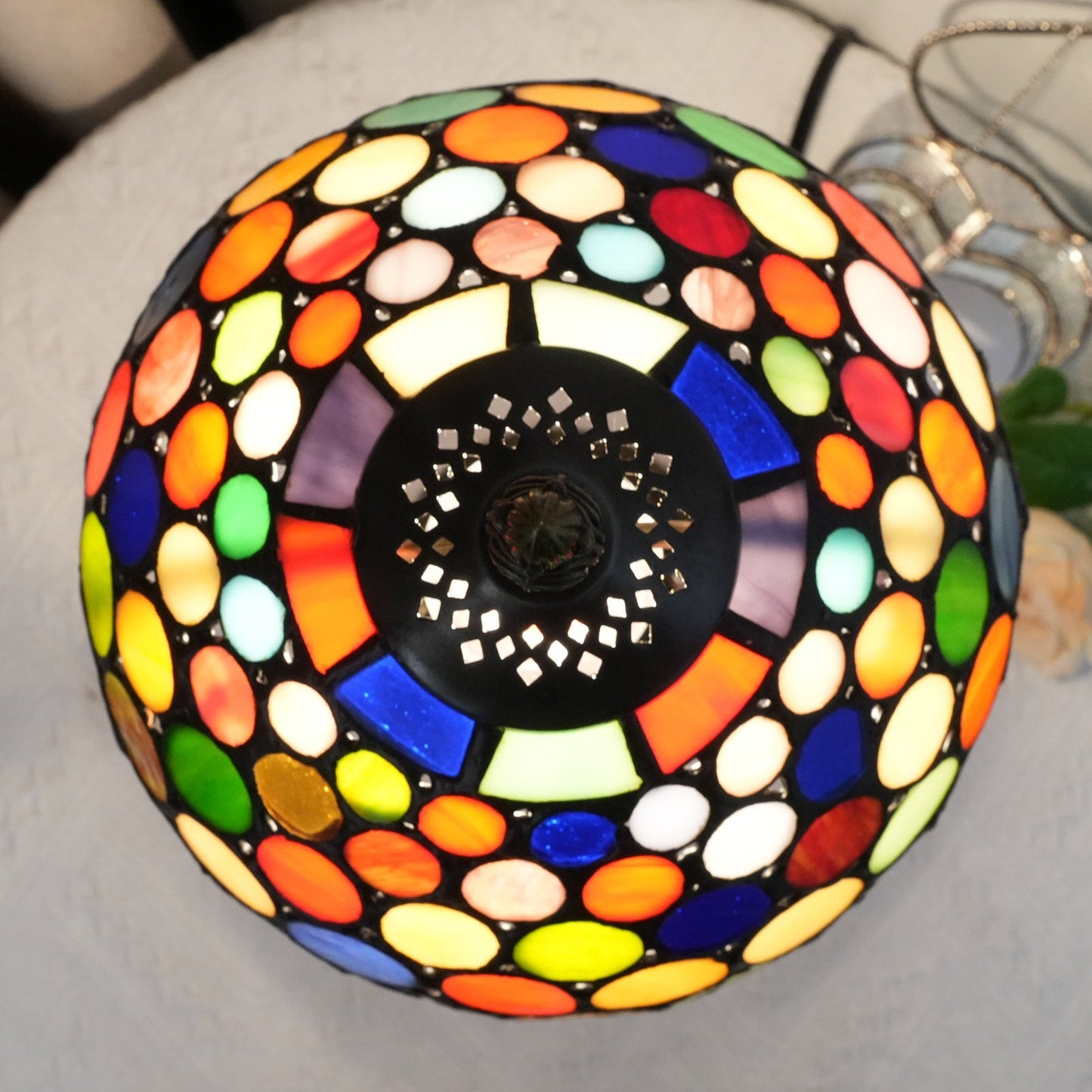Traditional Tiffany Resin Glass Dome Round 1-Light Table Lamp For Bedside