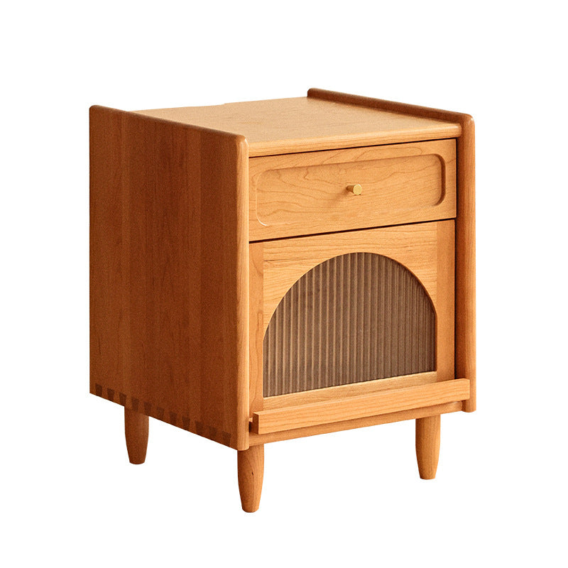 Contemporary Retro Solid Wood Cube Nightstand 1-Drawer Storage Cabinet For Bedroom