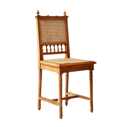 Traditional Vintage Square Wood Rattan Chair Backrest Armless For Dining Room