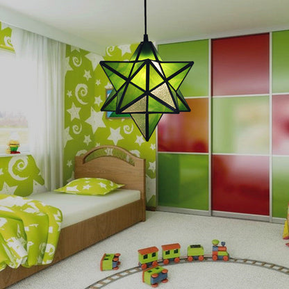 European Tiffany Pentagram Stained Glass 1-Light Pendant Light