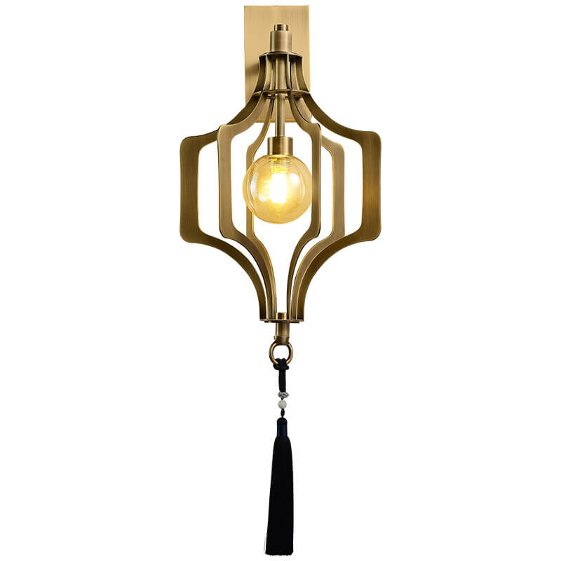 Modern Chinese Copper Hollow Cage Glass 1-Light Wall Sconce Lamp