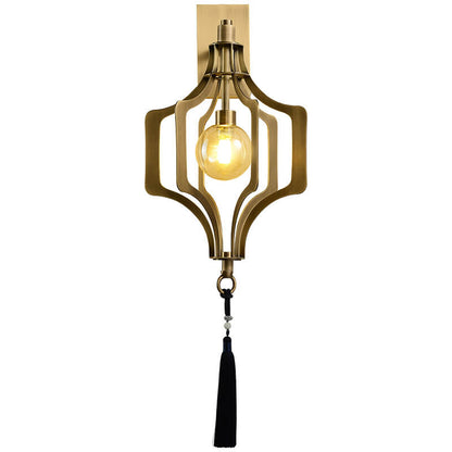 Modern Chinese Copper Hollow Cage Glass 1-Light Wall Sconce Lamp