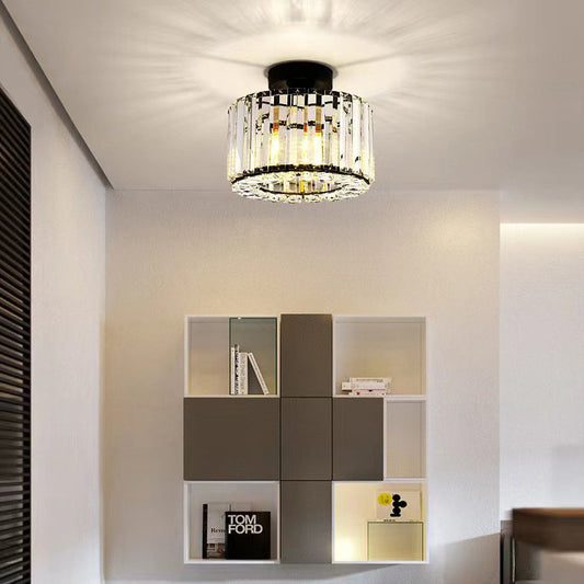 European Luxury Crystal Round Square 1-Light Semi-Flush Mount Ceiling Light