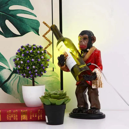 Contemporary Creative Orangutan Wine Bottle Glass Resin 1-Light Table Lamp For Living Room