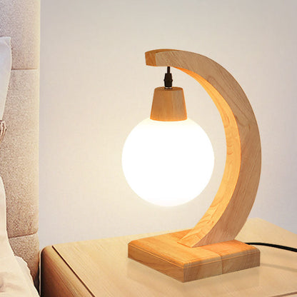 Nordic Creative Glass Ball Bend Solid Wood 1-Light Table Lamp