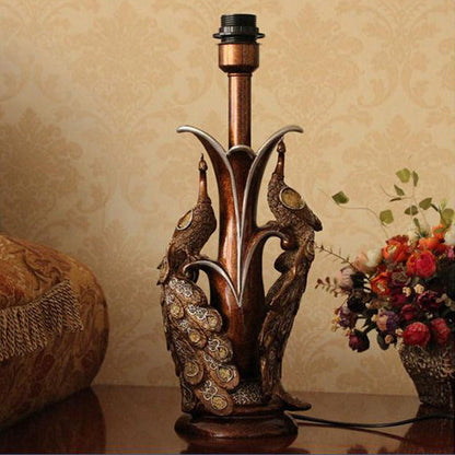 Traditional Vintage Peacock Flower Pattern Resin Fabric 1-Light Table Lamp For Bedroom