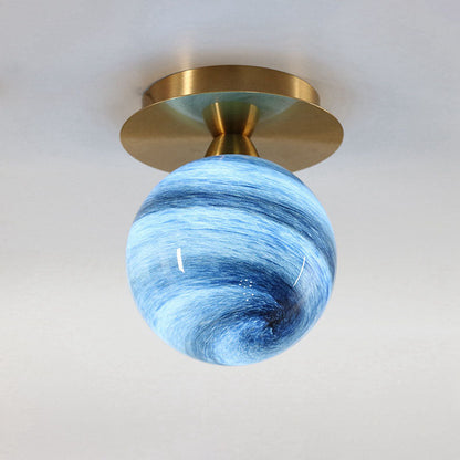 Modern Creative Planet Glass 1-Light Semi-Flush Mount Light