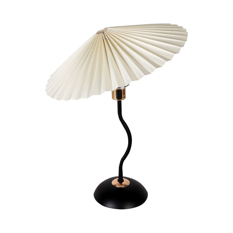 Contemporary Nordic Pleated Fabric Round Shade Iron Frame 1-Light Table Lamp For Study