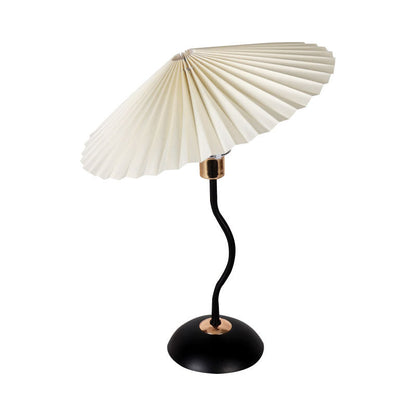 Contemporary Nordic Pleated Fabric Round Shade Iron Frame 1-Light Table Lamp For Study