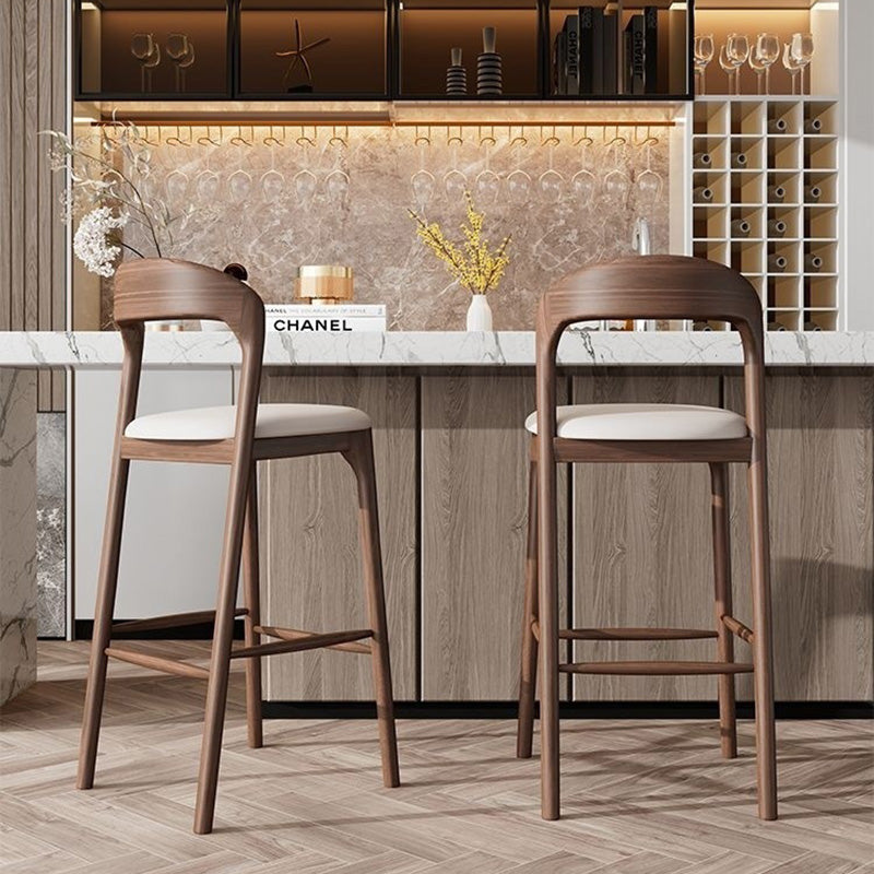 Modern Minimalist Square PU Wood Bar Stool Backrest Footrest For Dining Room