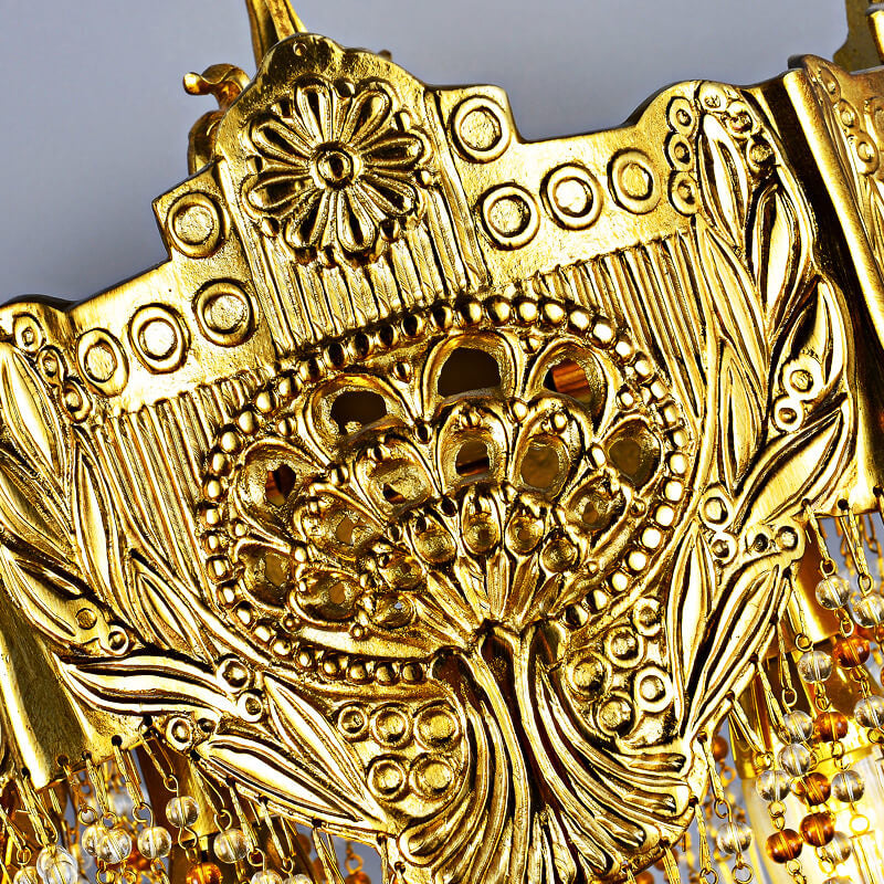 French Full Copper Crystal Tassel Design 1-Light Table Lamp