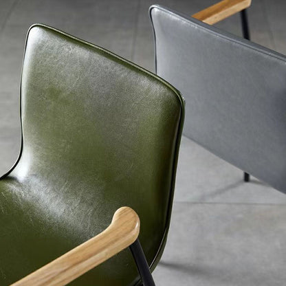 Contemporary Industrial Square Upholstered Faux Leather Wooden Dining Chair Backrest Armrest For Dining Room