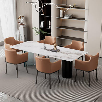 Modern Minimalist Square Upholstered Microfiber Leather Metal Dining Chair Backrest Armrest For Dining Room