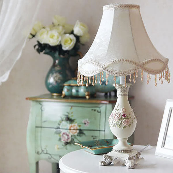 European Court Fabric Cone Resin Base 1-Light Table Lamp