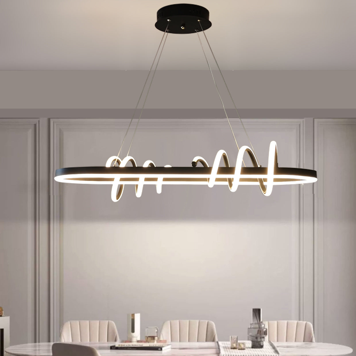 Modern Minimalist Oval Spiral Iron Aluminium Silicone LED Island Light Chandelier For Dining Room