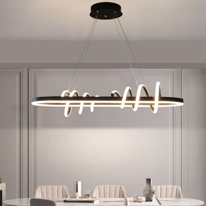 Modern Minimalist Oval Spiral Iron Aluminium Silicone LED Island Light Chandelier For Dining Room