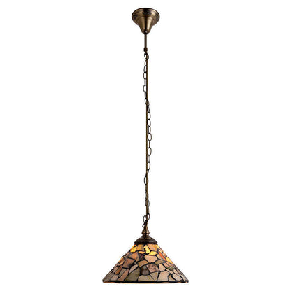 European Vintage Jade Stained Glass Cone Brass 1-Light Pendant Light
