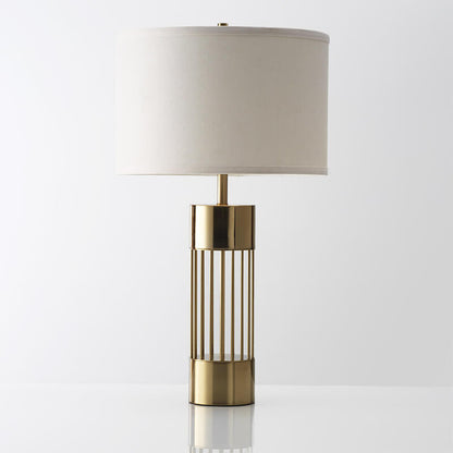 Nordic Minimalist Fabric Drum Gold Column Base 1-Light Table Lamp