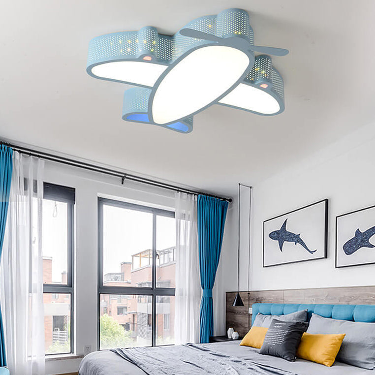 Cartoon Creative Luminous Aircraft Design LED Flush Mount Ceiling Light