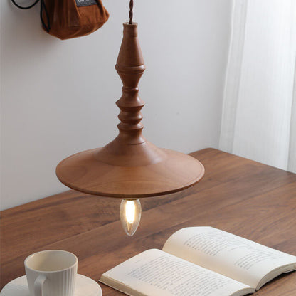 Japanese Vintage Brass Solid Wood Candlesticks Cone Plate 1-Light Pendant Light