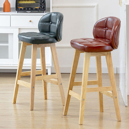 Modern Minimalist Square Wood Oiled Wax Leather Foam Bar Stool With Four Legs Backrest For Dining Room
