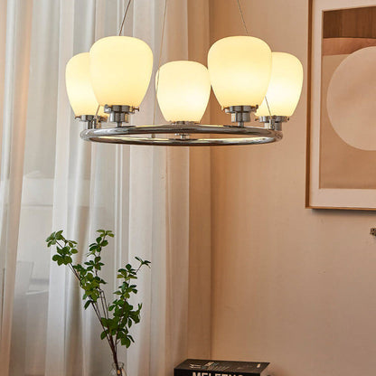 Nordic White Glass Magic Bean Circle Ring 1/3/5/8 Light Chandelier