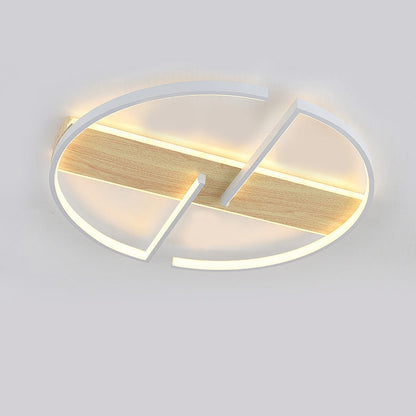 Modern Simplicity Iron Aluminum Wood Round Geometric LED Flush Mount Ceiling Light For Living Room