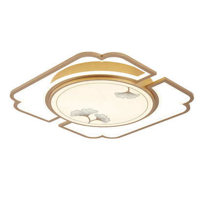 Traditioanl Chinese Iron Aluminum Acrylic Round Rectangular Square Ginkgo Leaf LED Semi-Flush Mount Ceiling Light For Living Room