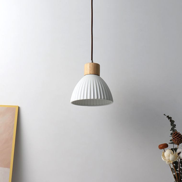 Modern Nordic Ceramic Wood Circle Round 1-Light Pendant Light For Dining Room