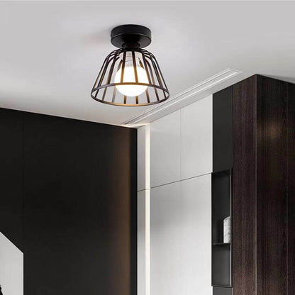 Vintage Iron Cone Cage 1-Light Semi-Flush Mount Ceiling Light