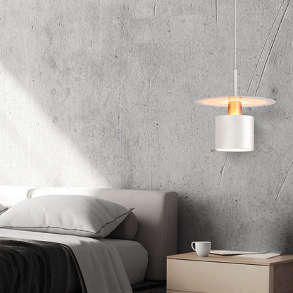 Modern Mid-century Iron Round Piece Cylinder Shade 1-Light Pendant Light For Bedroom