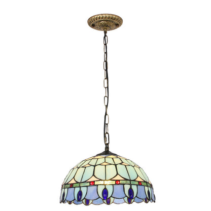 Traditional Tiffany Mediterranean Half Round Stained Glass 1-Light Pendant Light For Bedroom