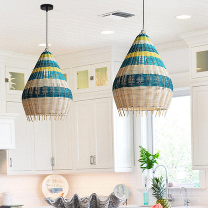 Modern Colorful Bamboo Weaving 1-Light Pendant Light