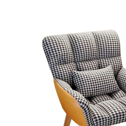 Contemporary Simplicity Houndstooth Flannel Upholstered Tapered Legs Vanity Stool Backrest Armrest For Bedroom