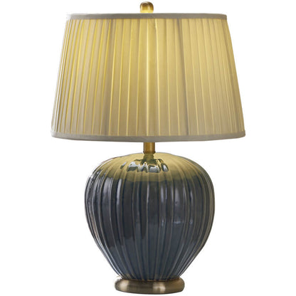 Chinese Vintage Pleated Canvas Shade Ceramic Vase Base 1-Light Table Lamp