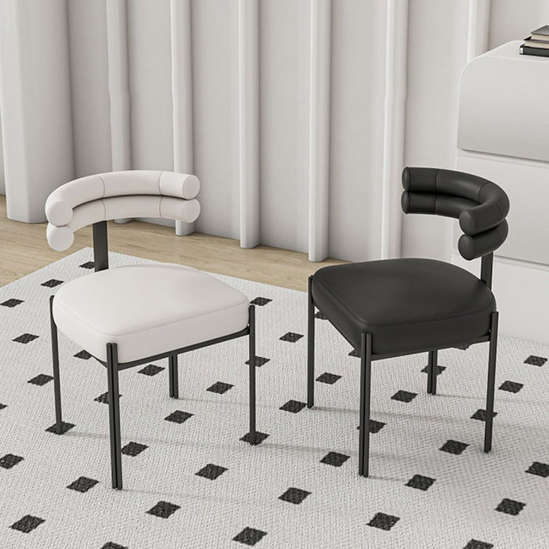 Contemporary Creative Half Arc Square Faux Leather Metal Dining Chair Backrest Armless For Dining Room