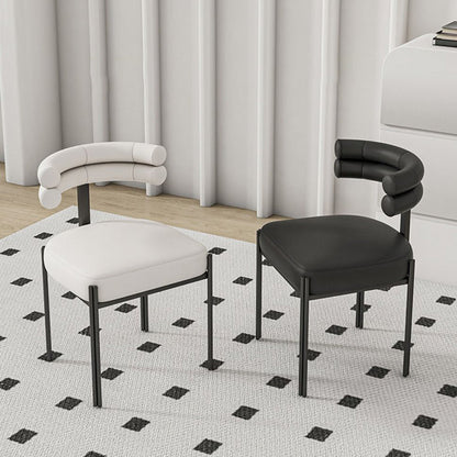 Contemporary Creative Half Arc Square Faux Leather Metal Dining Chair Backrest Armless For Dining Room
