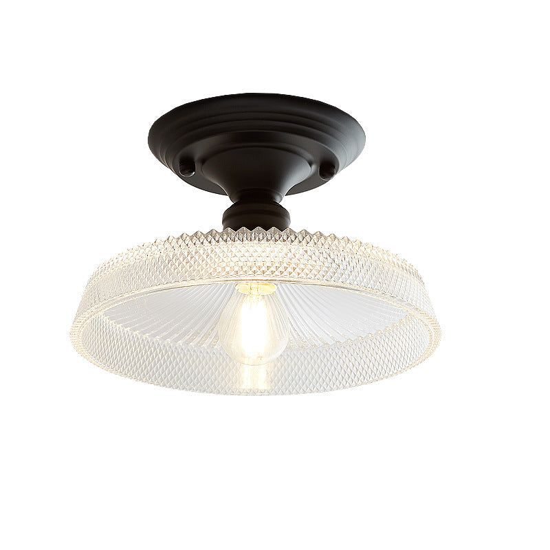 Nordic Vintage Glass Floral Round Geometry 1-Light Semi-Flush Mount Ceiling Light
